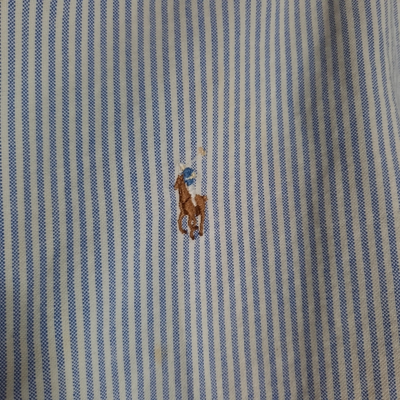 Men's Ralph Lauren Button Down Blue Striped Short Sleeve Shirt - Picture 3 of 4